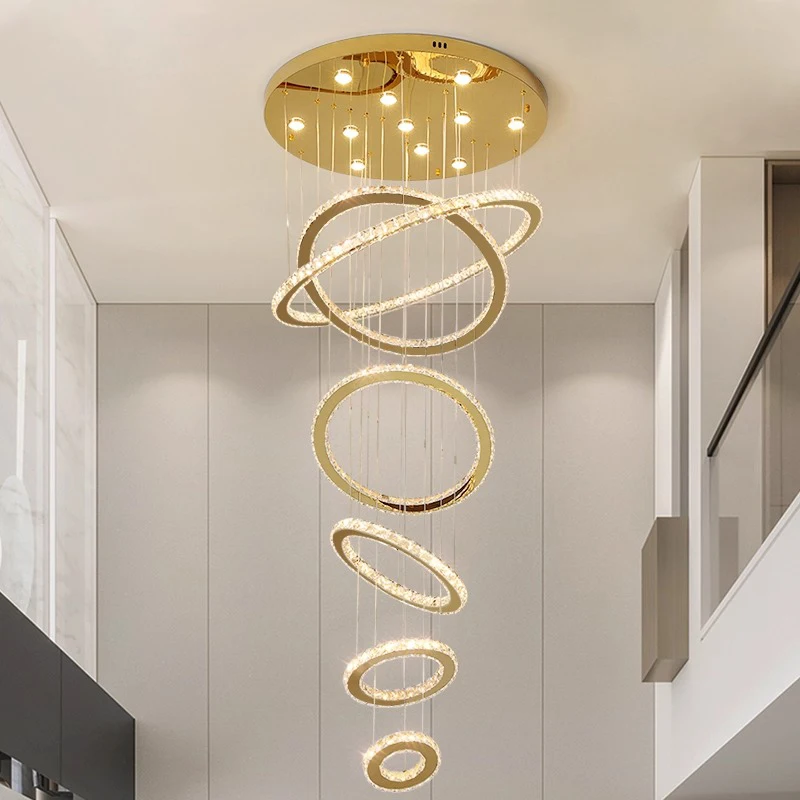 

Modern Crystal Chandelier Stair Pendant Lamp for Living Room Interior Lighting Home Decoration Hotel Lobby Villa Hanging Fixture