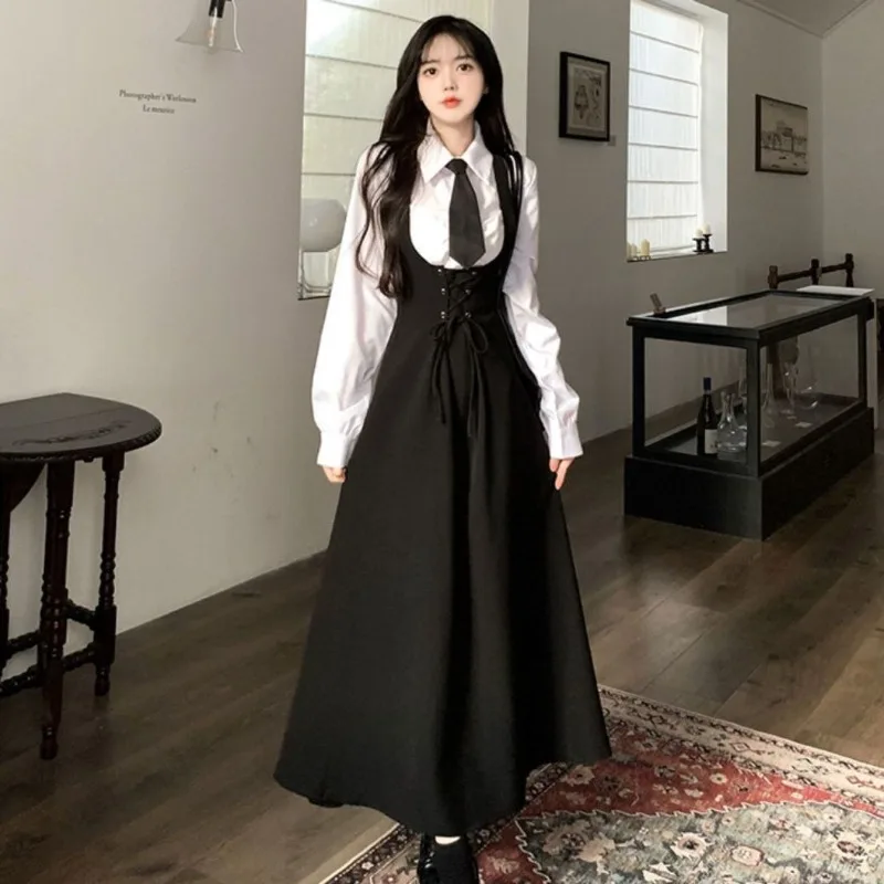 

Japanese College Wind Waist Slim Strap Dress Female INS Personality Fashion Niche Design Sense Joker Loose Long Suspender Skirt