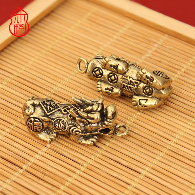 New Creative Brass Lucky Fortune Small Pendant Five Blessings Pixiu Car Keychain Hanging