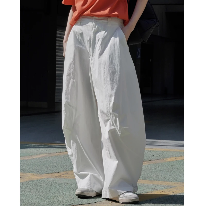 Women Big Wide Leg Cotton Pants High Waist Very Loose Long Pants Fashion Women Cardo Pants Female White Pink Long Trousers