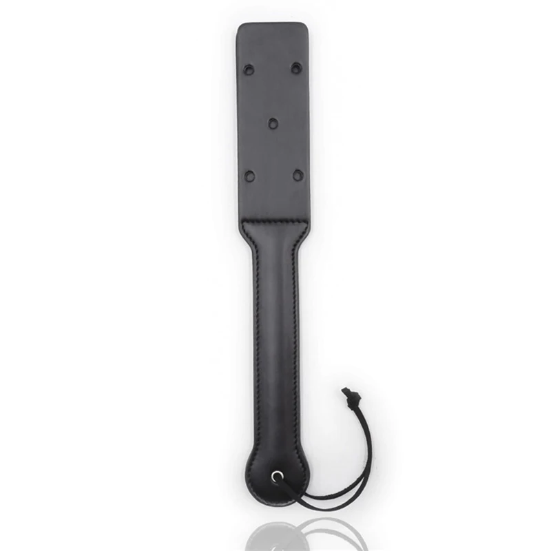 Paleta de cuero negro de doble capa para montar, látigos Flogger, púas, paleta de azotes, látigos de salvia, 34cm