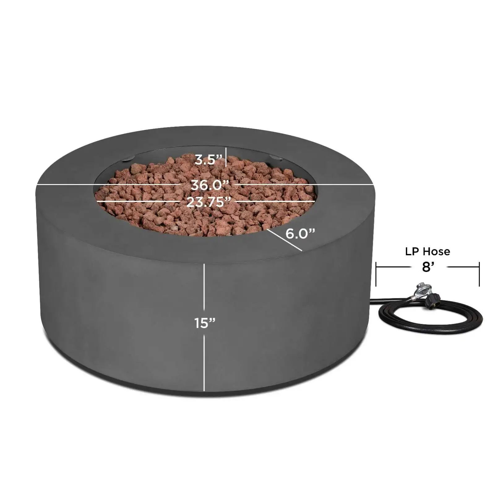 AJUNION 36 Inch Round Steel Fire Pit Table Outdoor Propane Fire Pit Smokeless Gas Fire Pit
