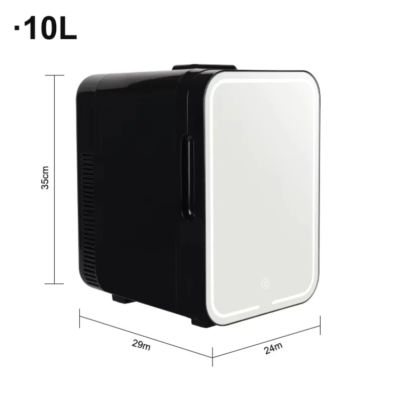 10L Mini Fridge for Bedroom Portable Small Refrigerator Cooler or Warmer With Mirror and LED