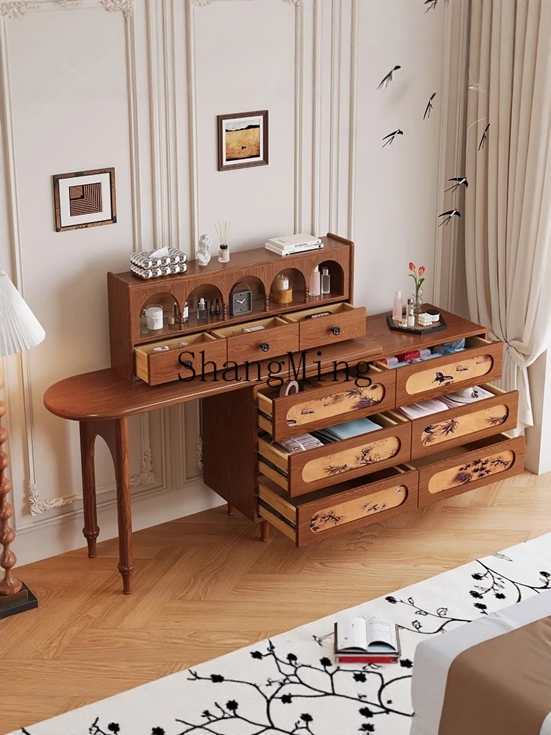 

CL ash wood solid wood dresser with bucket cabinet integrated household new medieval style bedroom retractable makeup table