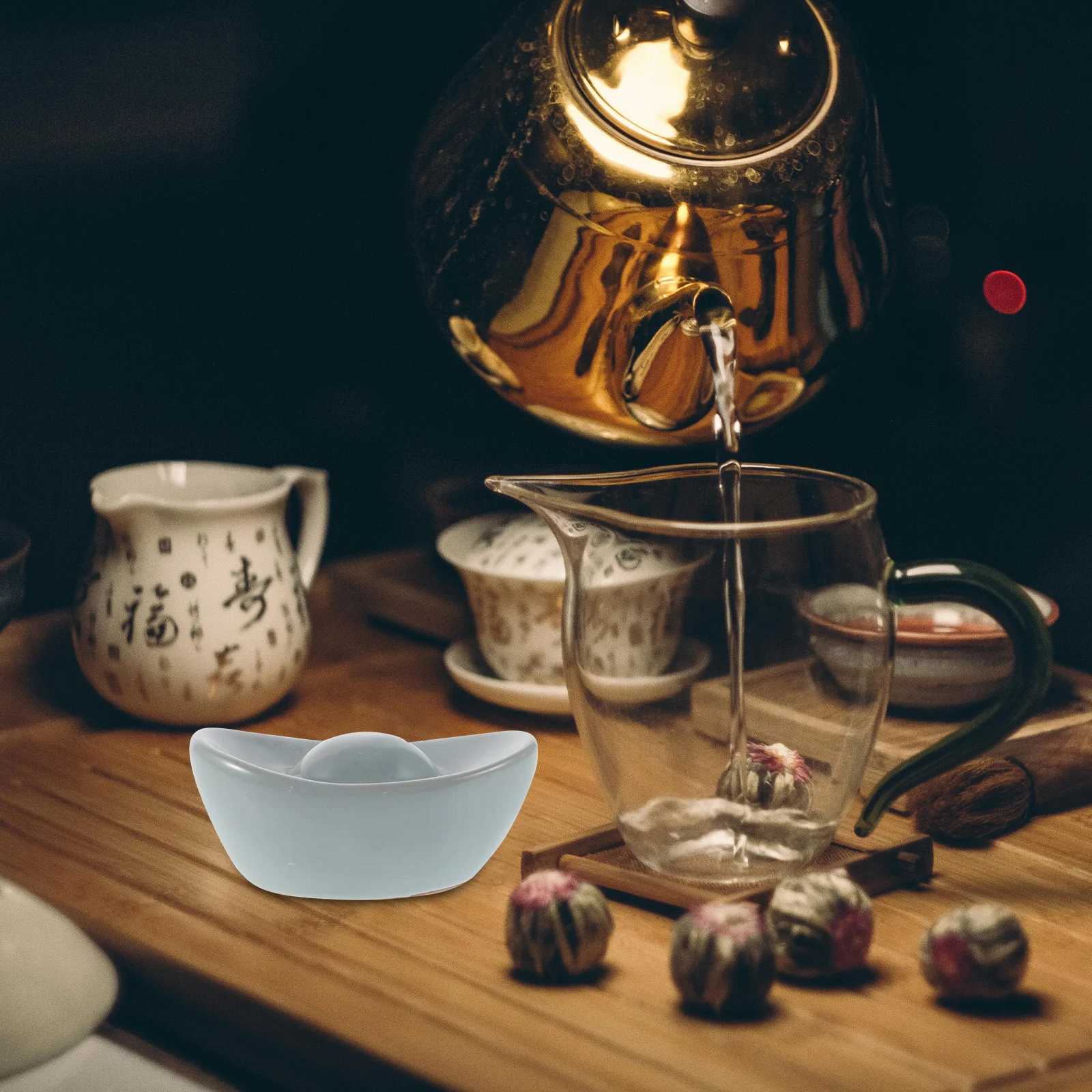 

Handmade Ru Kiln Tea Pet Mini Ingot Porcelain Desktop Decor Retro Table Ornament Home Office Tea Tray Accessories Heat Resistant