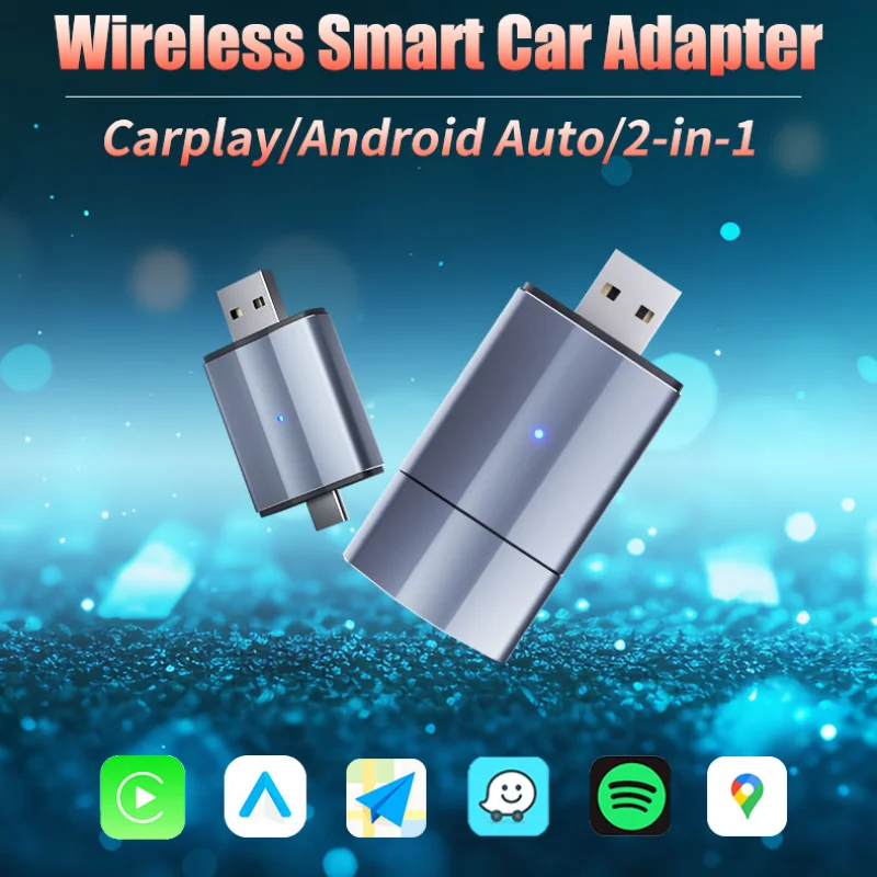 

2024 Newest 2in1 Wireless Carplay&Android Auto Adapter Smart Dongle Plug and Play For Kia Volvo Audi MG Opel VW Hyundai Jeep