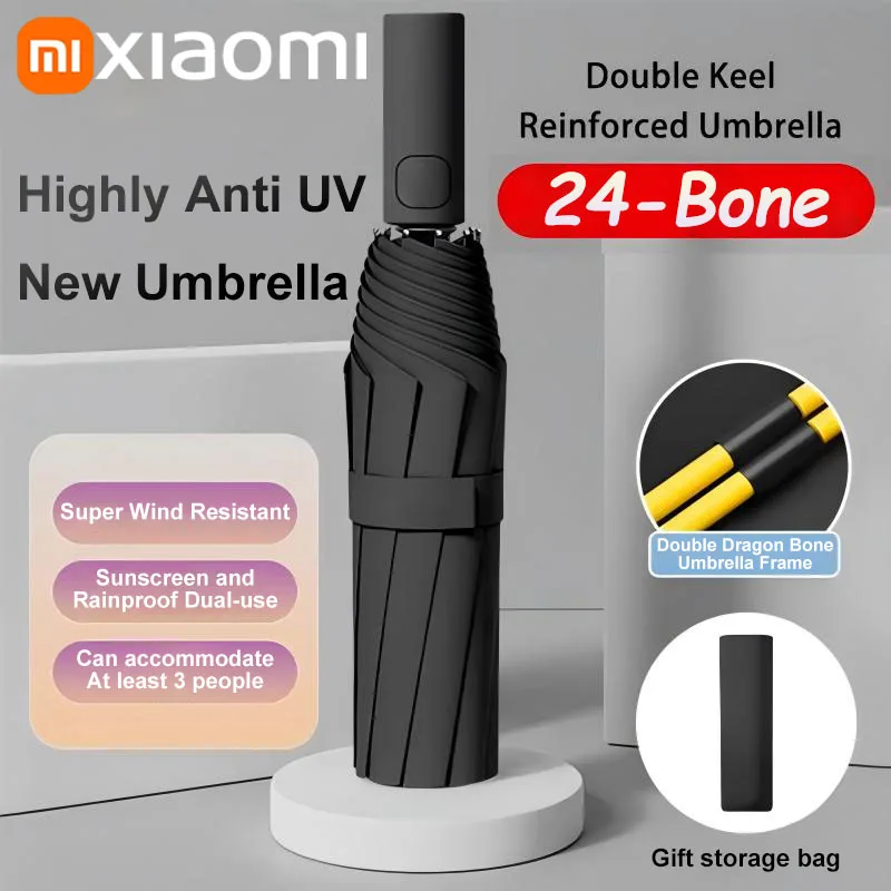 Xiaomi 24 Bone Fully Automatic Double Bone Folding Umbrella For Strong Wind Resitance Rain Resistance Sun And ANTI UV Protection