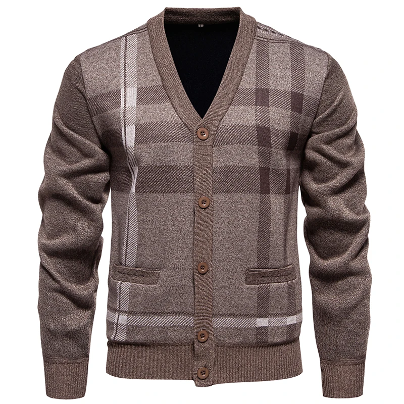 Neue Herbst Männer V-Ausschnitt Plaid Cardigans Business Casual Strick pullover Qualität männliche Outwear schlanke Pullover Cardigans Größe 3x