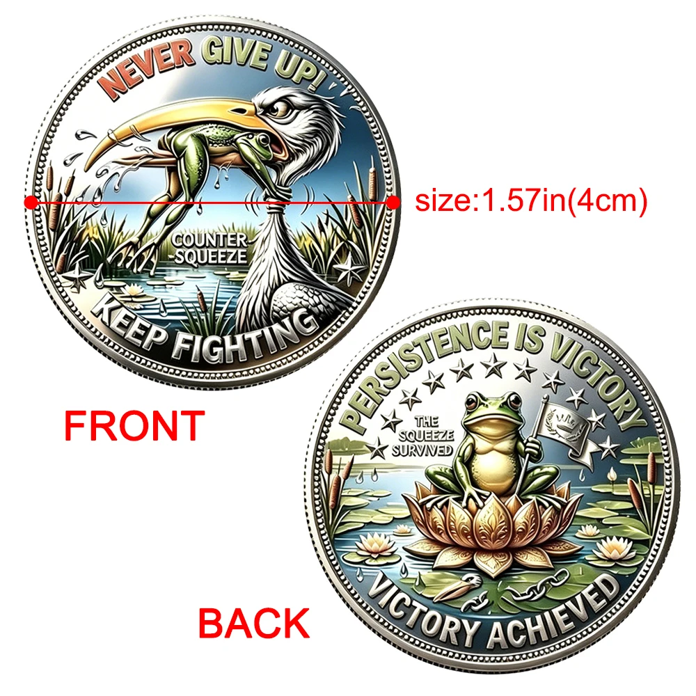 1pc Retro Inspirational Challenge Coin 2D UV Printed Lakeside Heron Frog Never Give Up Souvenir Coin Graduation Birthday Gifts