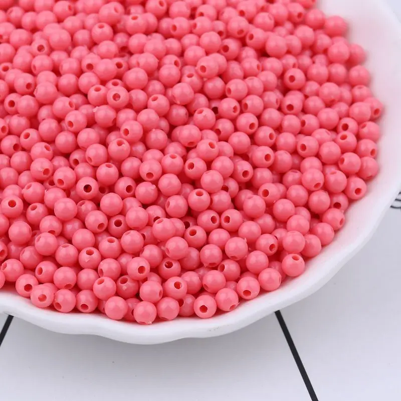 Factory Wholesale 32Colors 3mm 4mm Cream Spring Acrylic Round Candy Neon Smooth Loose Beads Ball Jewelry Bracelet Making DIY