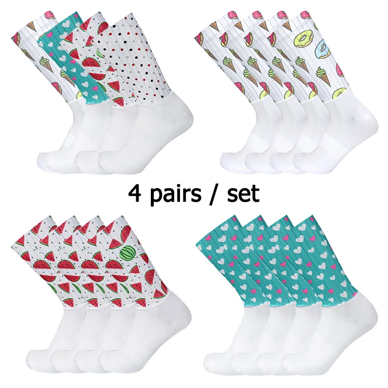 

4 пары/компл. летние спортивные велосипедные носки, противоскользящие силиконовые дышащие профессиональные гоночные велосипедные носки на открытом воздухе