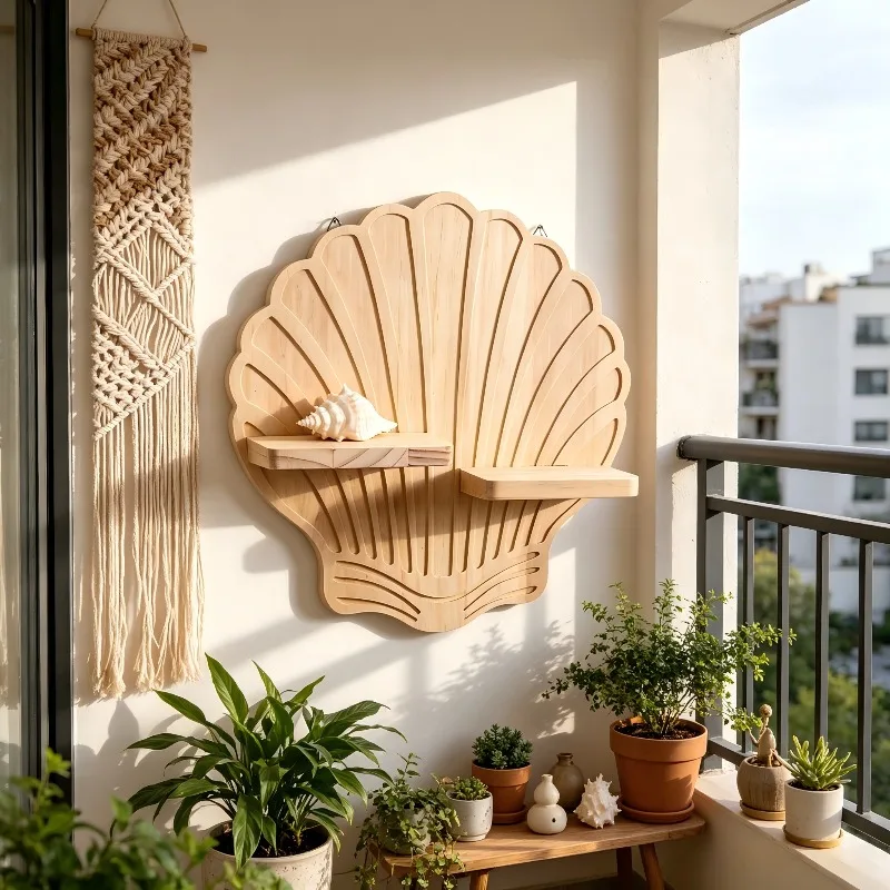 Prateleira de Parede em Forma de Concha de Madeira, Prateleira de Exibição Montada na Parede, Prateleiras Flutuantes Náuticas para Quarto, Sala de Estar, Decoração de Casa, Presente