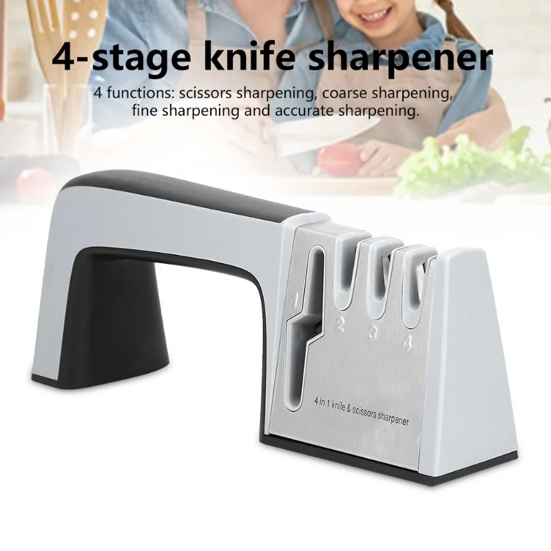 4-In-1 4 Stage Knife Sharpener Scissors Grinder Sharpening Tools Home Kitchen Accessory