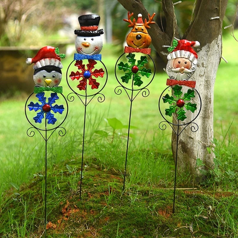 2024 New Home Metal Christmas Yard Sign Windmill Snowman Santa Metal Yard Stakes Outdoor Christmas Yard Lawn Stake Decoration