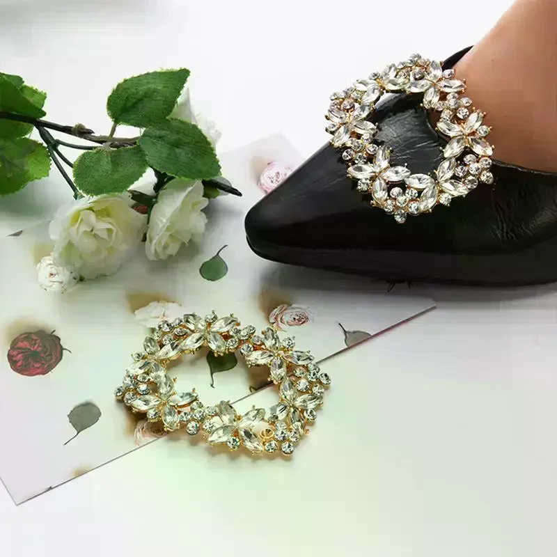 1Pcs Fashion Shiny Crystal Shoes Decorations Clip Women Shoe Buckle Accessories High-heeled Square Rhinestones Removable Shoes D