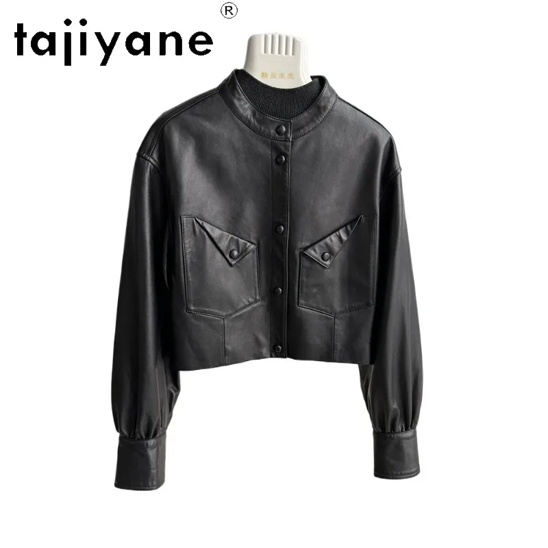 TAJIYANE Genuine Leather Jacket Woman Waxed Vegetable Tanned Sheepskin Leather Coat Short Loose Jackets for Woman 2026 Spring 자켓