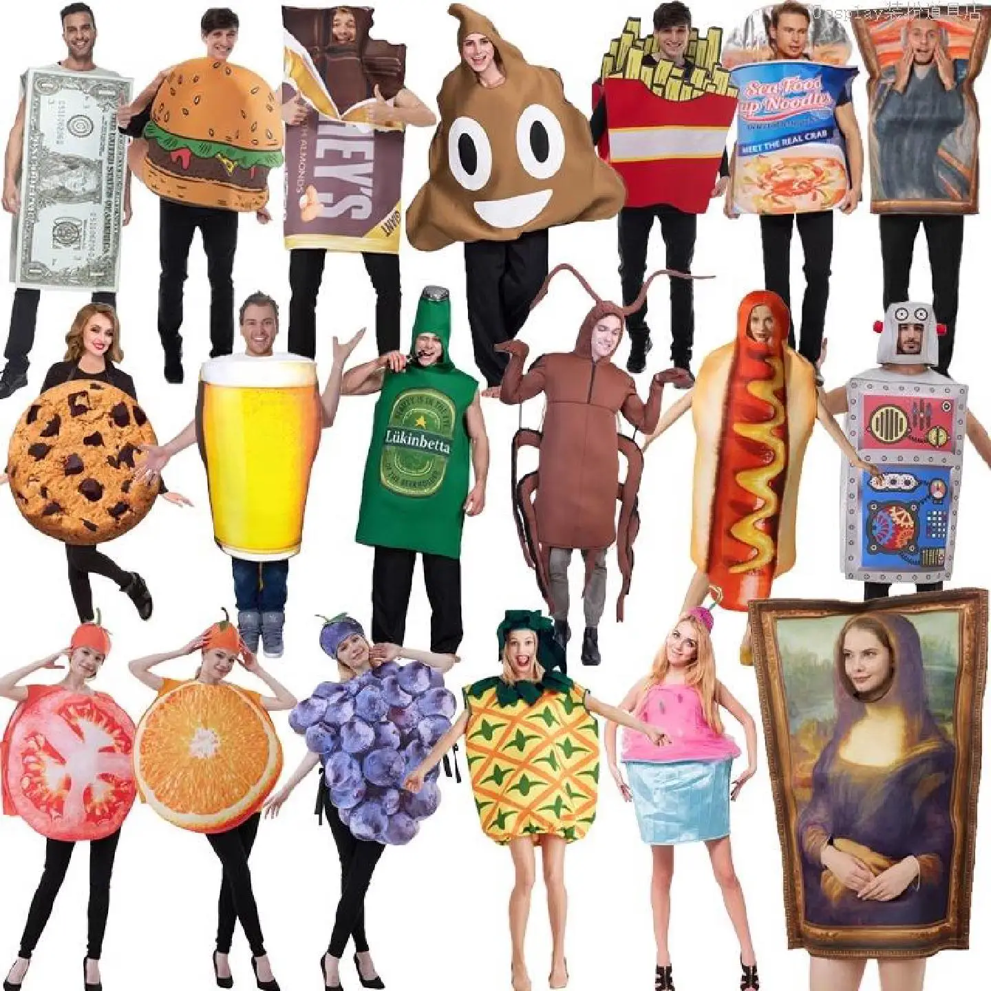 

Cartoon Halloween Costume Props Hot Dog Burger Props Funny Cartoon Dolls Single's Day Straight Hair Party Accessories
