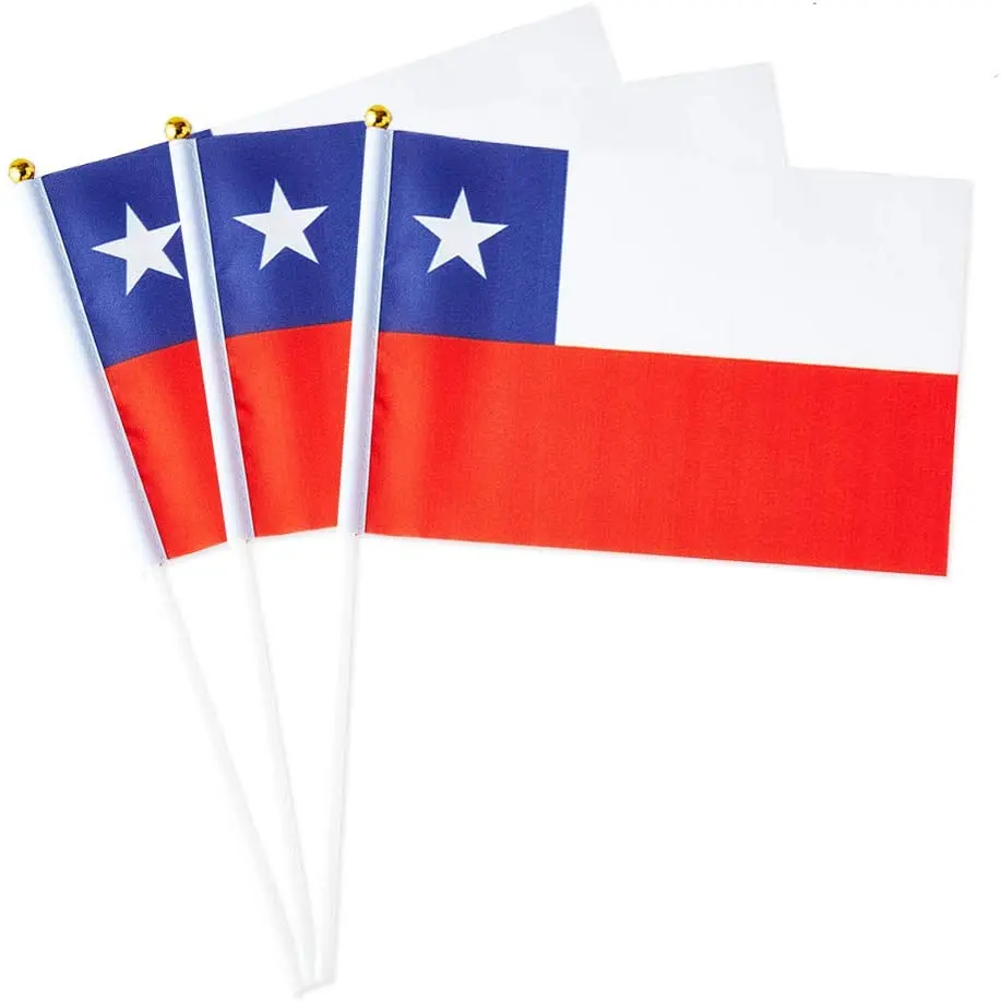 

Chile 100pcs Hand Waving Flag 14x21cm Polyester Double Side Printing Chilean Hand Flag with plastic flagpole