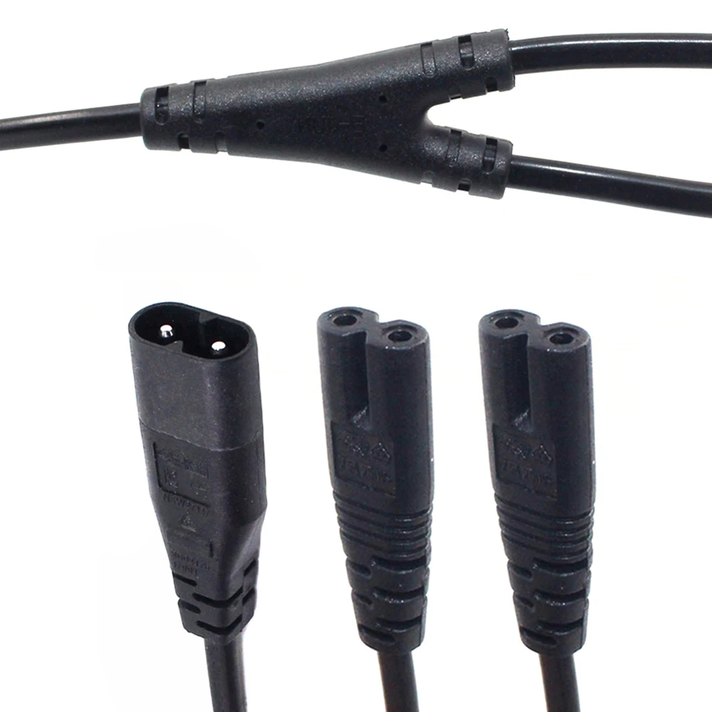 IEC 320 C8 2Pin Male to 2 x C7 Female Y Split Power Cable About 28CM IEC 320 C7 to C8 extension cords C8 male to C7 female