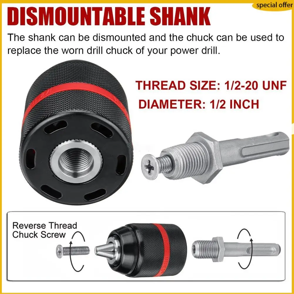 

A50I Metal Heavy Duty 13Mm Keyless Drill Chuck Hex Shank/SDS/Socket Square Female Adaptor Hardware Tool Professional