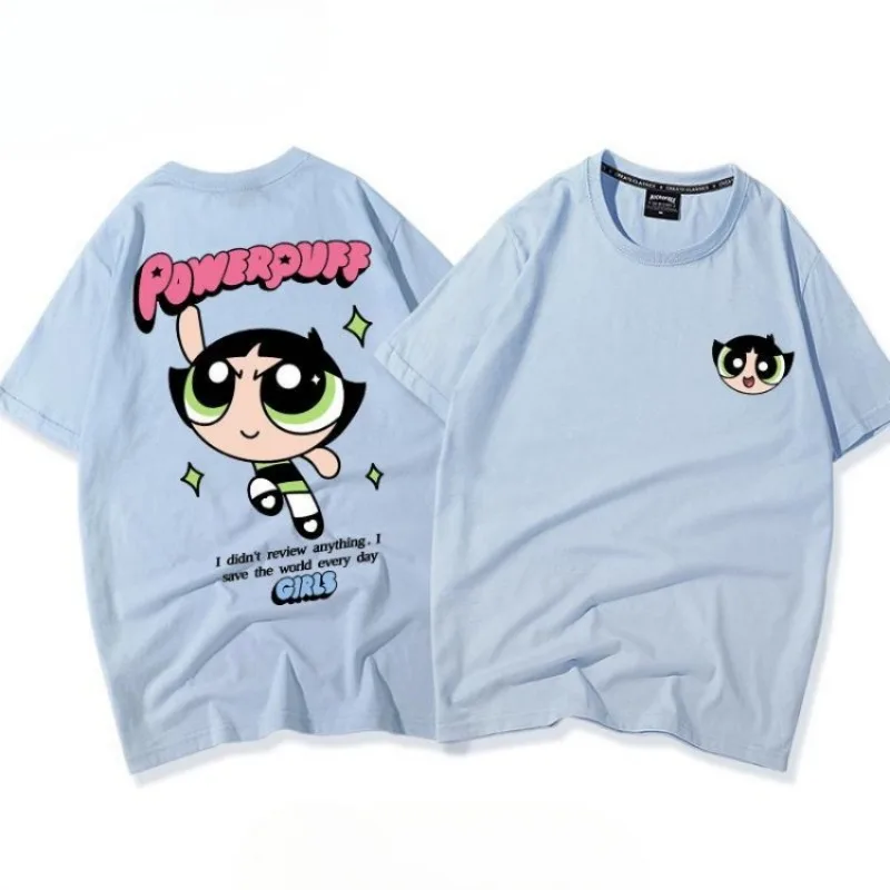 تي شيرت Powerpuff Girls Bubbles Buttercup Movie Periphery صيفي قصير الأكمام عالي القيمة للفتيات مريح وجيد التهوية
