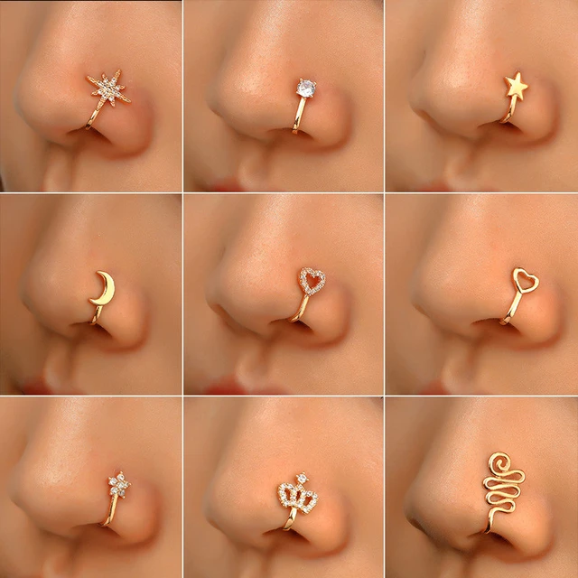 1Pc Copper Fake Piercing Nose Ring Butterfly Crown Star Heart Clip On Nose Ear Clip Cuff Earring for Women Gift Body Jewelry Nez AliExpress