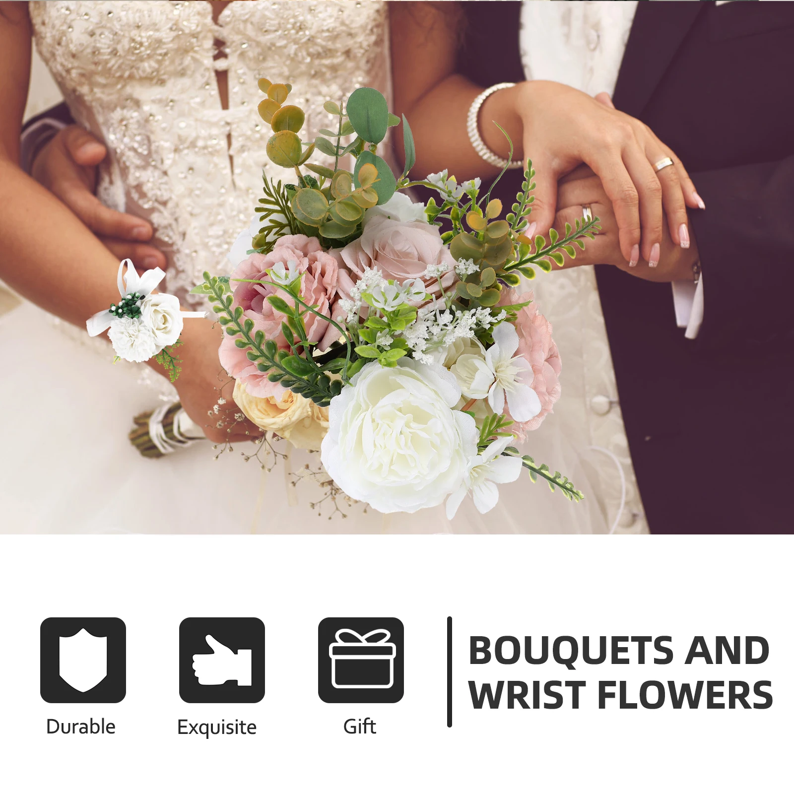 

2pcs Rose Flower Bouquet Wedding Corsage Artificial Wristlet Silk Flowers Fake Bouquets for Bride Party Engagement
