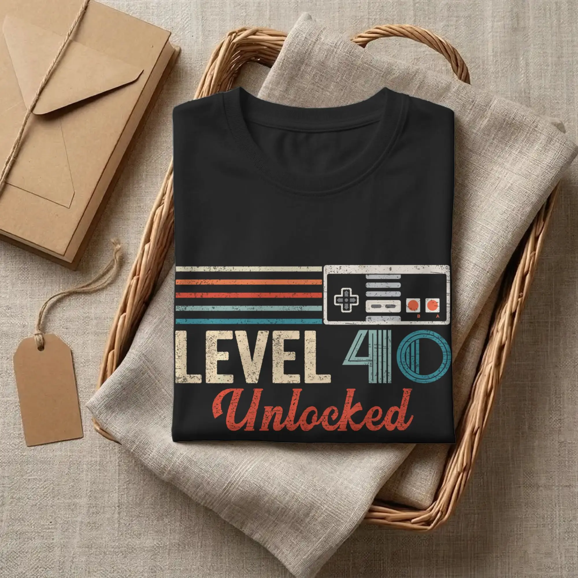 Unlocked Level 40 Geburtstags-T-Shirts für Männer, lustige Baumwoll-T-Shirts mit Videospiel-Controller-Motiv, Rundhalsausschnitt, kurzärmelige T-Shirts, einzigartige Oberteile