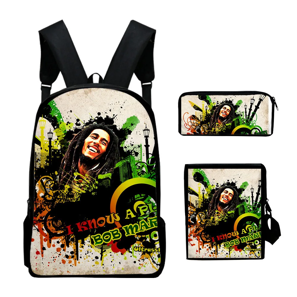 Classic Popular Bob Marley 3D Printed 3pcs/Set pupil School Bags Laptop Daypack Backpack Inclined shoulder bag Pencil Case