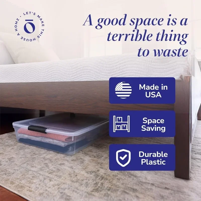 2-حزمة تخزين تحت السرير - حاويات بلاستيكية شفافة مع أغطية، مزلاج رمادي سعة 60 لترًا، قابل للتكديس | لمنظمات المنزل #5