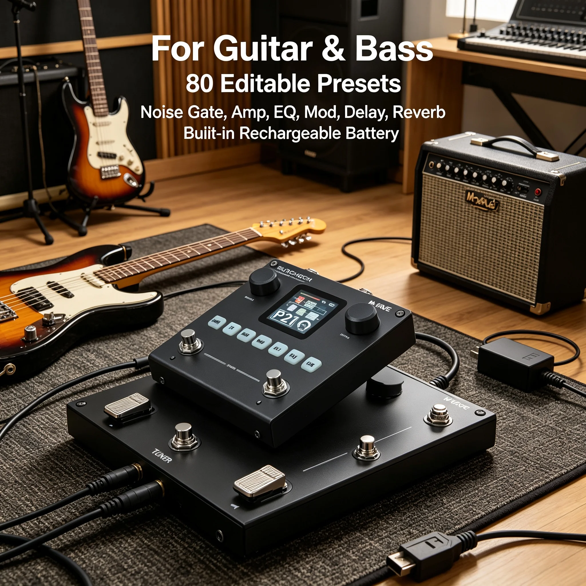 M-VAVE Guitar Bass Blackbox  Amp Modeler Multi-Effects Processor Pedal for Electric Guitar Bass, Rechargeable Bluetooth IR