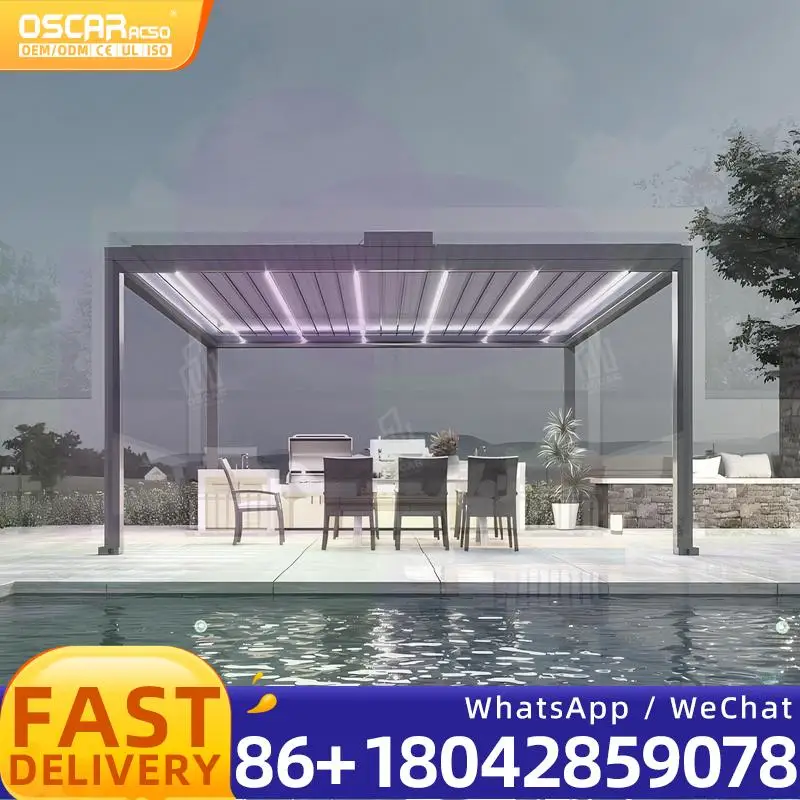 

Modern Automatic Outdoor Arches Bioclimatic Aluminium Pergola with Opening Louvred Roof for Patio Backyard Garden pergola