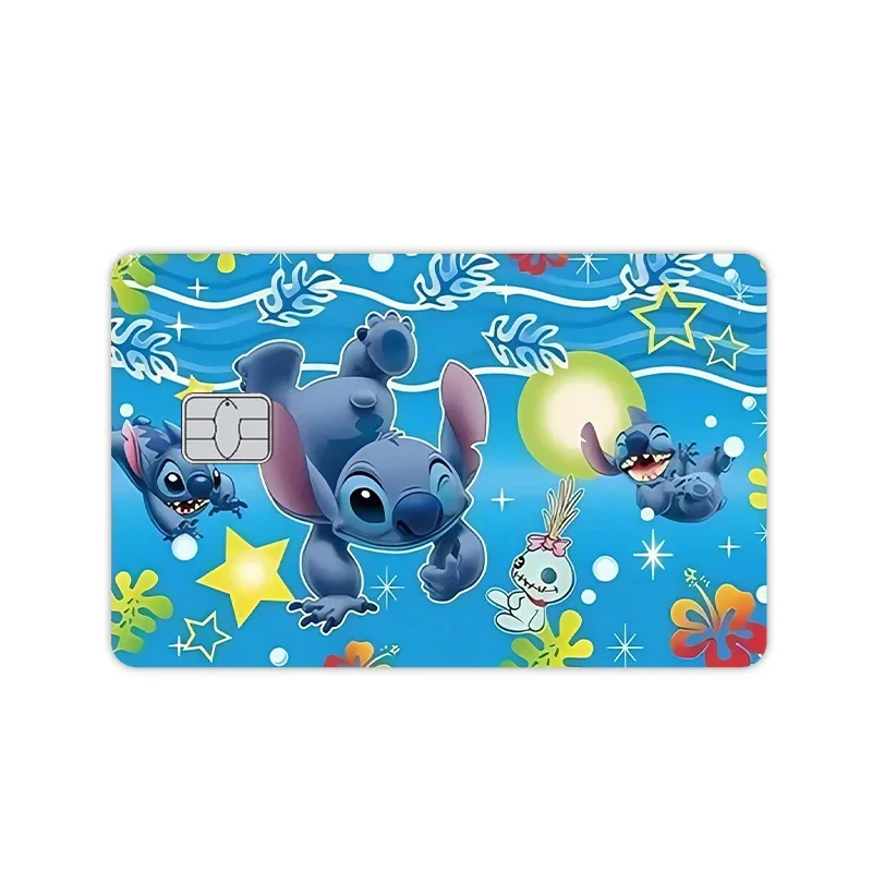 Anime New Stitch Cartoon Star Laser Adesivi in PVC per credito, debito, banca, carta di Visa, pellicola, copertura della pelle, impermeabile, grande, piccolo, senza chip