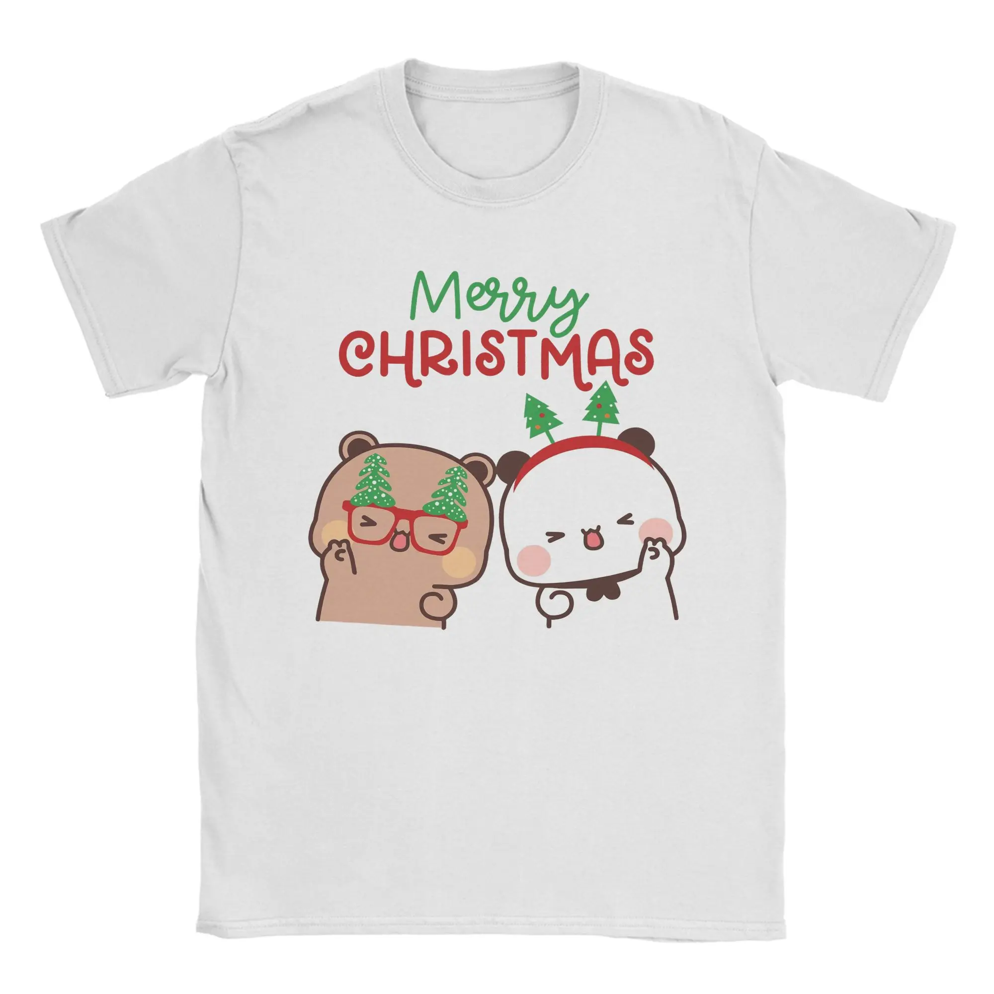 Men DuDu Bear and BuBu Panda celebrating Christmas T Shirts  Cotton Top Tees Summer Streetwear Short Sleeves T Shirt O Neck