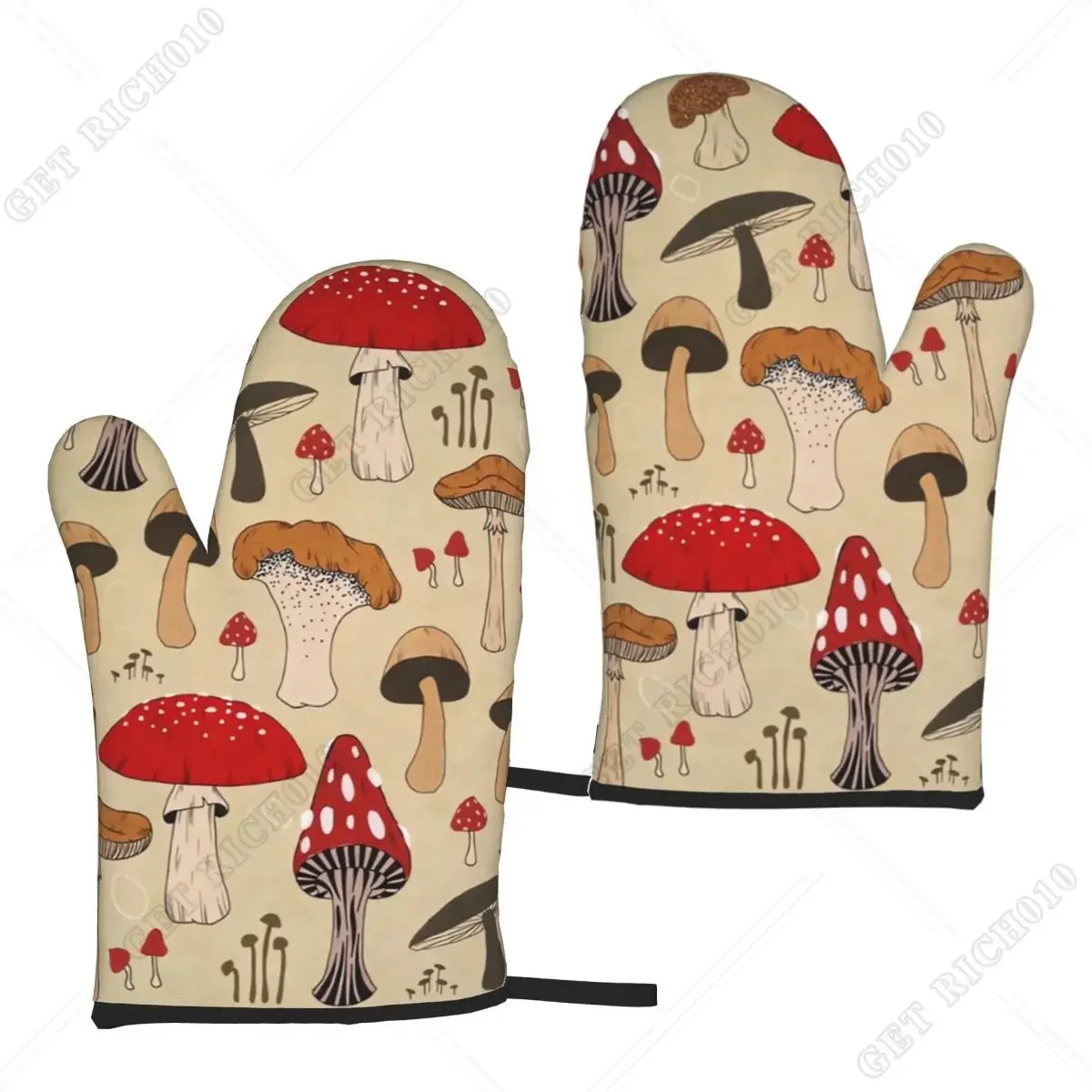 

Vintage Hipple Mushroom Oven Gloves One Size Women Men Microwave Oven Mitts 2pcs Heat Resistant Kitchen for Grilling Baking