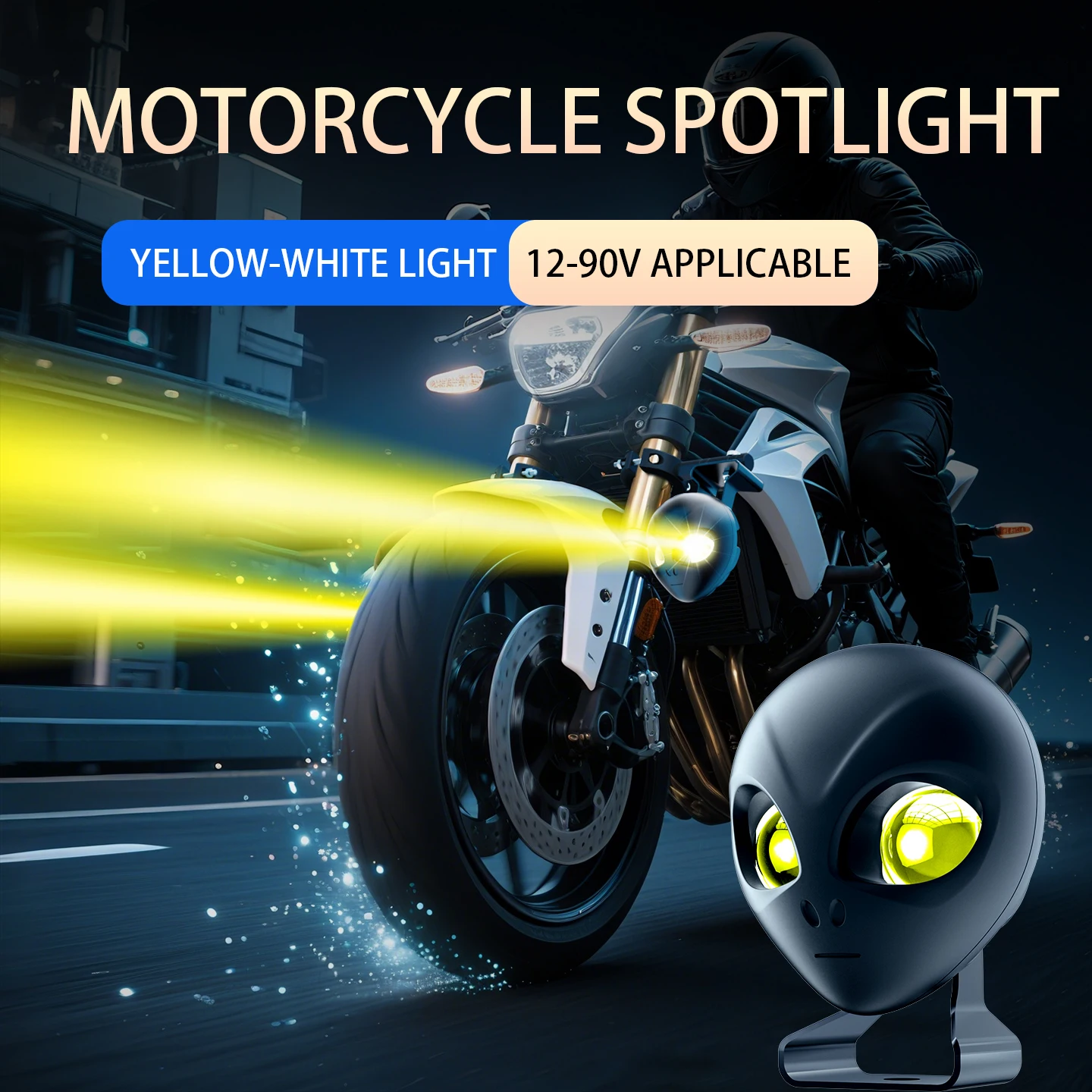 1PCS Motorcycle LED Headlight Projector Lens Auxiliary Fog Lights Ultra Bright 40W Dual Color Flashing Motorcycle Light