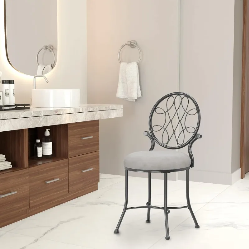 

O'Malley Vanity Stool With Spiral Pattern Design, Metallic Gray