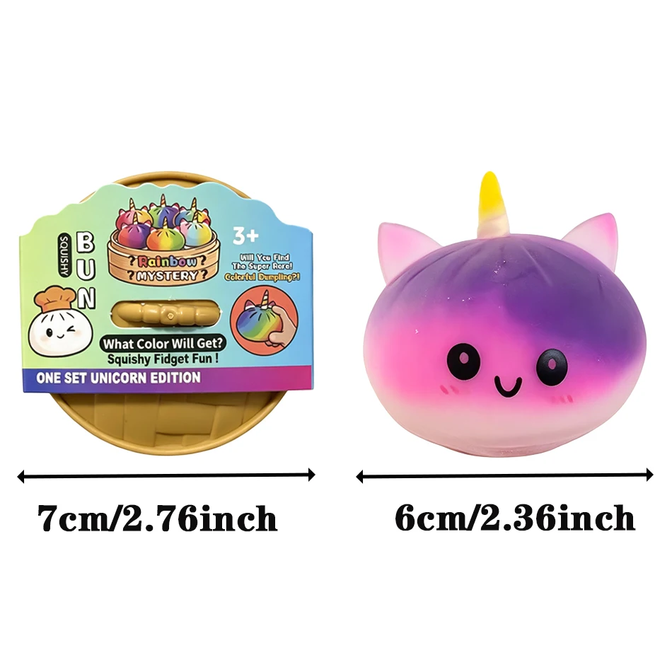 Hot Selling Rainbow Unicorn Bao Bun Squishy Stress Relief Bun Squeeze Fidget Toy Relieve Stress Anxiety Desk Decor Perfect Gift
