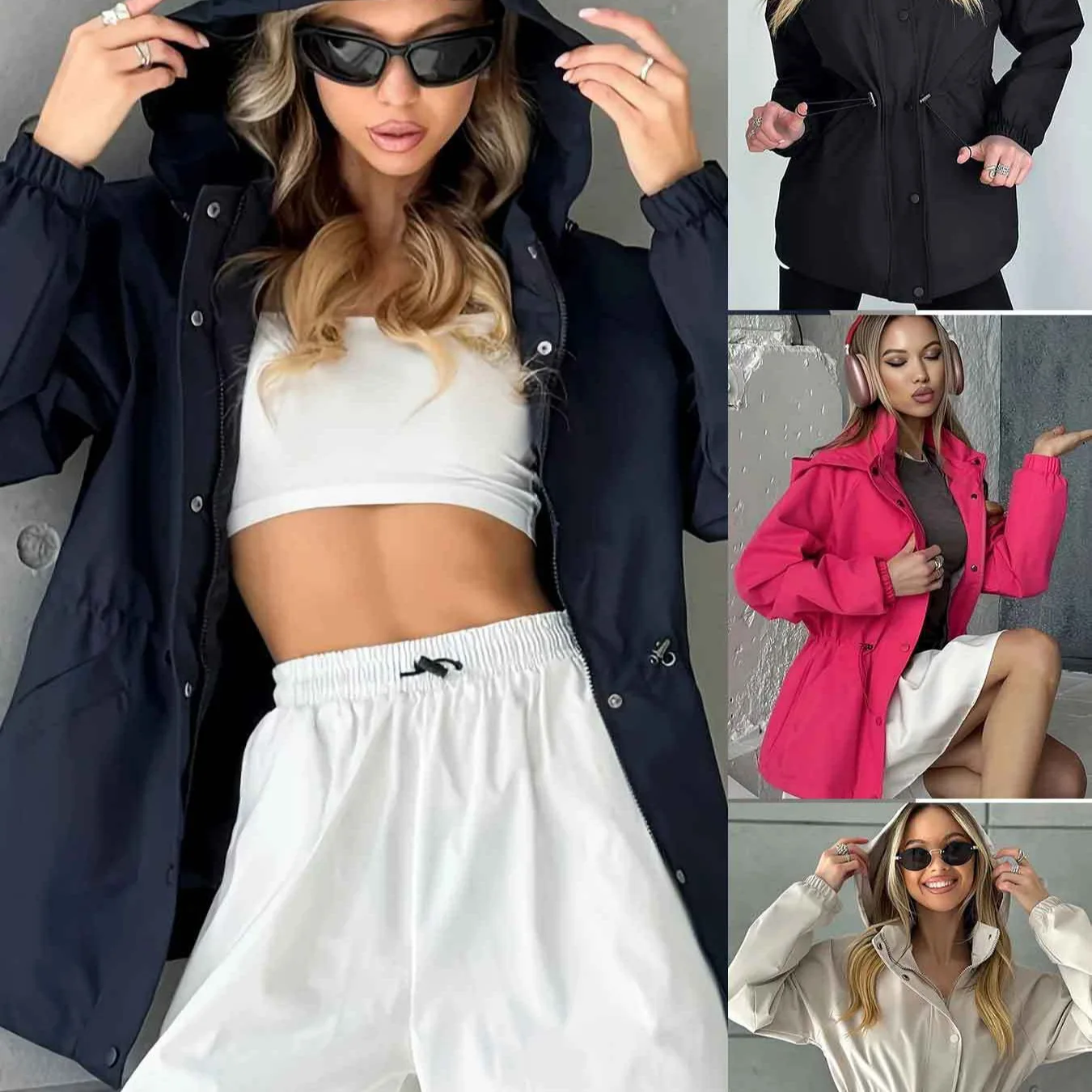 Cross-Border European And American Women's Fashion Autumn New Amazon Waterproof Jacket Slim Fit Trench Coat Windproof