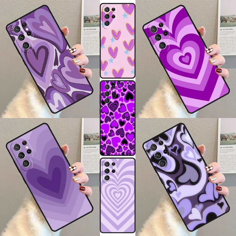 Purple Heart Swirl Aesthetic Phone Case For Samsung Galaxy S23 S21 S20 FE S24 S22 Ultra Note20 S10 S9 S8 Plus Silicone Cover