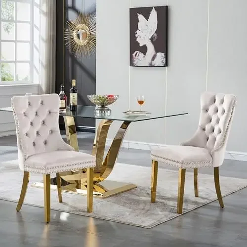 Tufted Dining Chair Set of 2, Modern Velvet Upholstered Dining Room Chairs High-end Diner Chairs Kitchen Chairs with