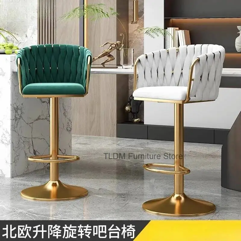 Modern Simple Bar Chair Light Luxury Lift Rotating Front Desk High Stool Chairs Home Restaurant Island Leisure Backrest Chairs