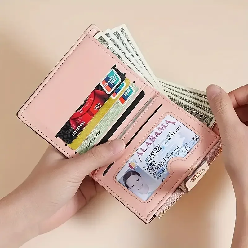 Short Wallet PU Leather Thin INS Multi Card Zipper Coin Purse Hasp Small Flowers Card Bag Hasp Zipper Wallet for Women Girl