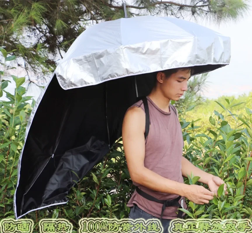 Backpack tea picking umbrella, carry parasol, ultralight head hat umbrella, double layer vinyl creative umbrella