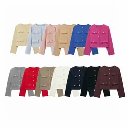 Autumn Winter Women Elegant Solid Cardigan O Neck Short Coat With Pocket Single Breasted Jacket For Women Fashion Outwear 2024