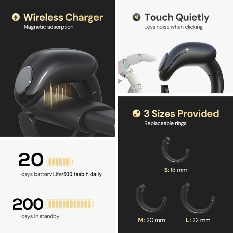 Compteur de doigt électronique étanche Bluetooth, anneaux intelligents, compteur Tasbih, 4 chiffres