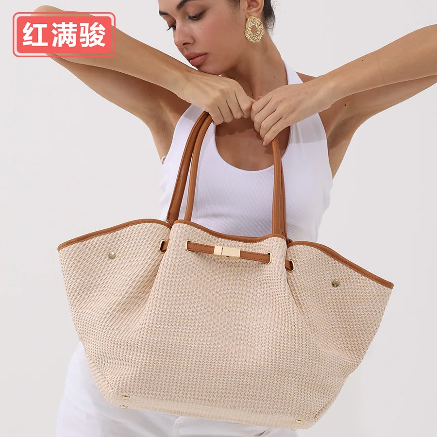 

Fashion wing-style dumpling bag, handbag with large capacity tote bag for commuting, hand-woven grass bag, women's bag