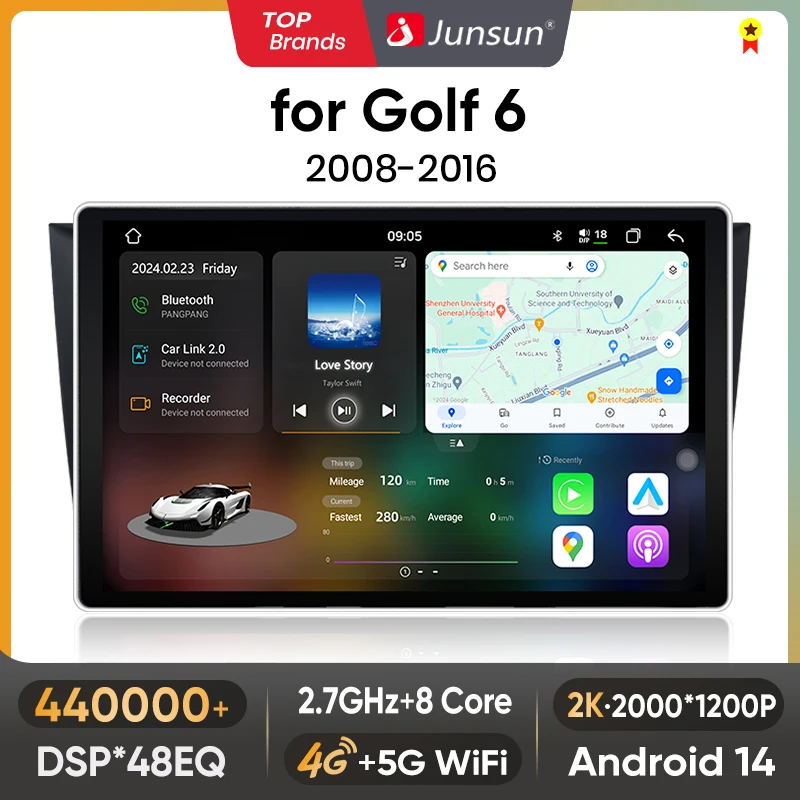 Junsun 7870 2K Drahtlose CarPlay Android Auto Auto Intelligente Systeme Für VW Volkswagen Golf 6 2008 2009-2016 RDS FM Multimedia
