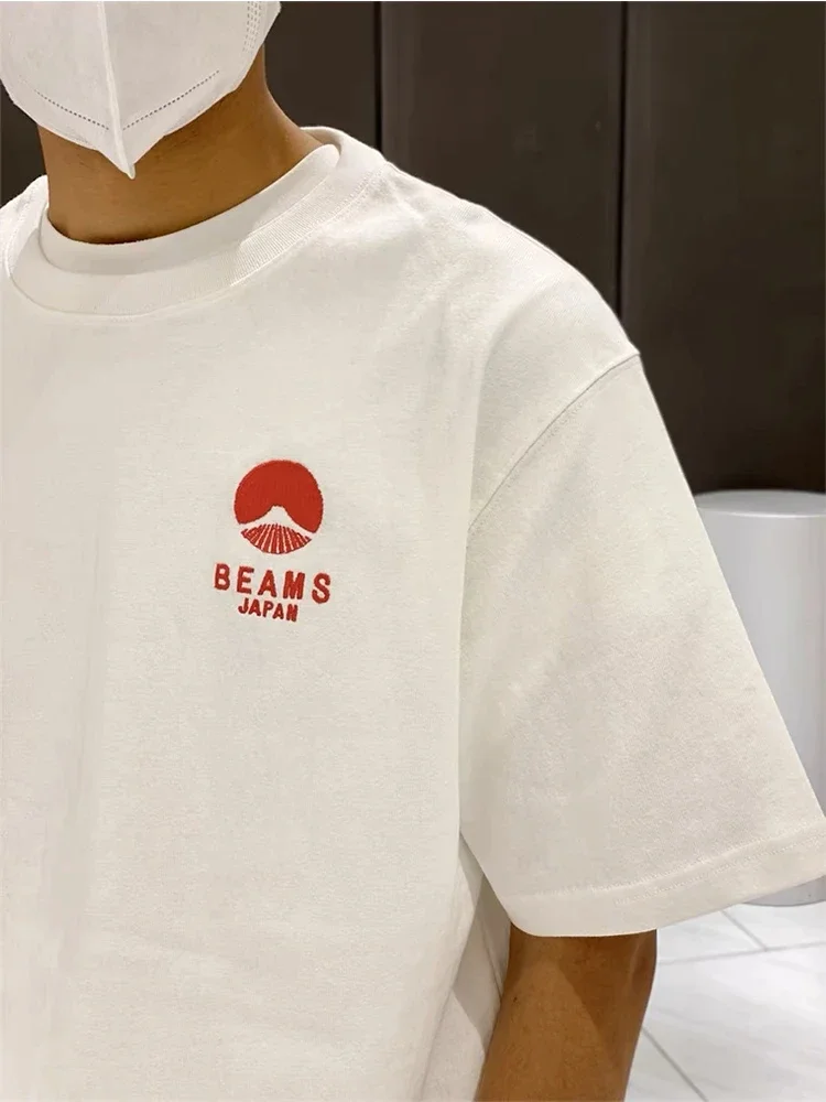 25 الرجال النساء للجنسين فوجي جبل المطرزة شعار فضفاض زوجين تي شيرتات قصيرة الاكمام القطن الصيف س الرقبة اليابان طبعة محدودة