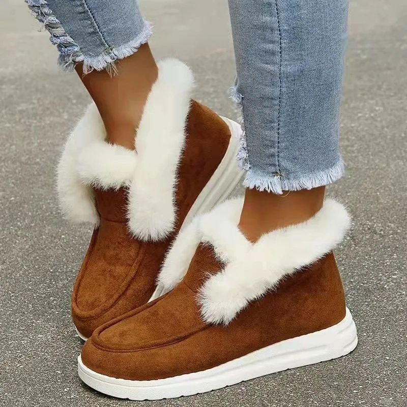 

Snow Boots Women 2024Winter Solid color Fashion Plush Warm Cotton Shoes Ladies Thicken Suede Ankle Boots Plus Size43 Botas Mujer